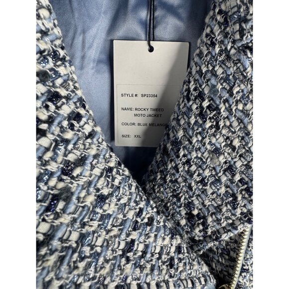Generation Love Rocky Tweed Cropped Moto Jacket in Blue Melange Size XXL NWT - Picture 7 of 7